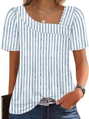 Womens Summer Tops Short Sleeve Shirts Square Neck Spring Outfits 2026 Fashion C